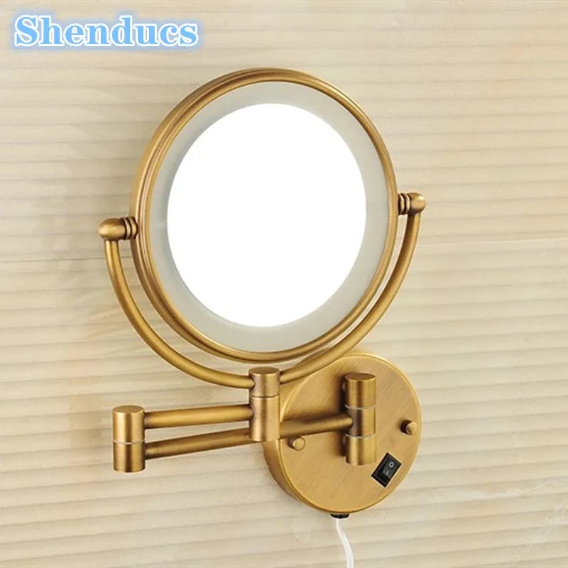 Specchio da bagno pieghevole a Led antico specchio per il trucco del bagno illuminato a doppia faccia specchio da bagno pieghevole con ingrandimento 5X in rame