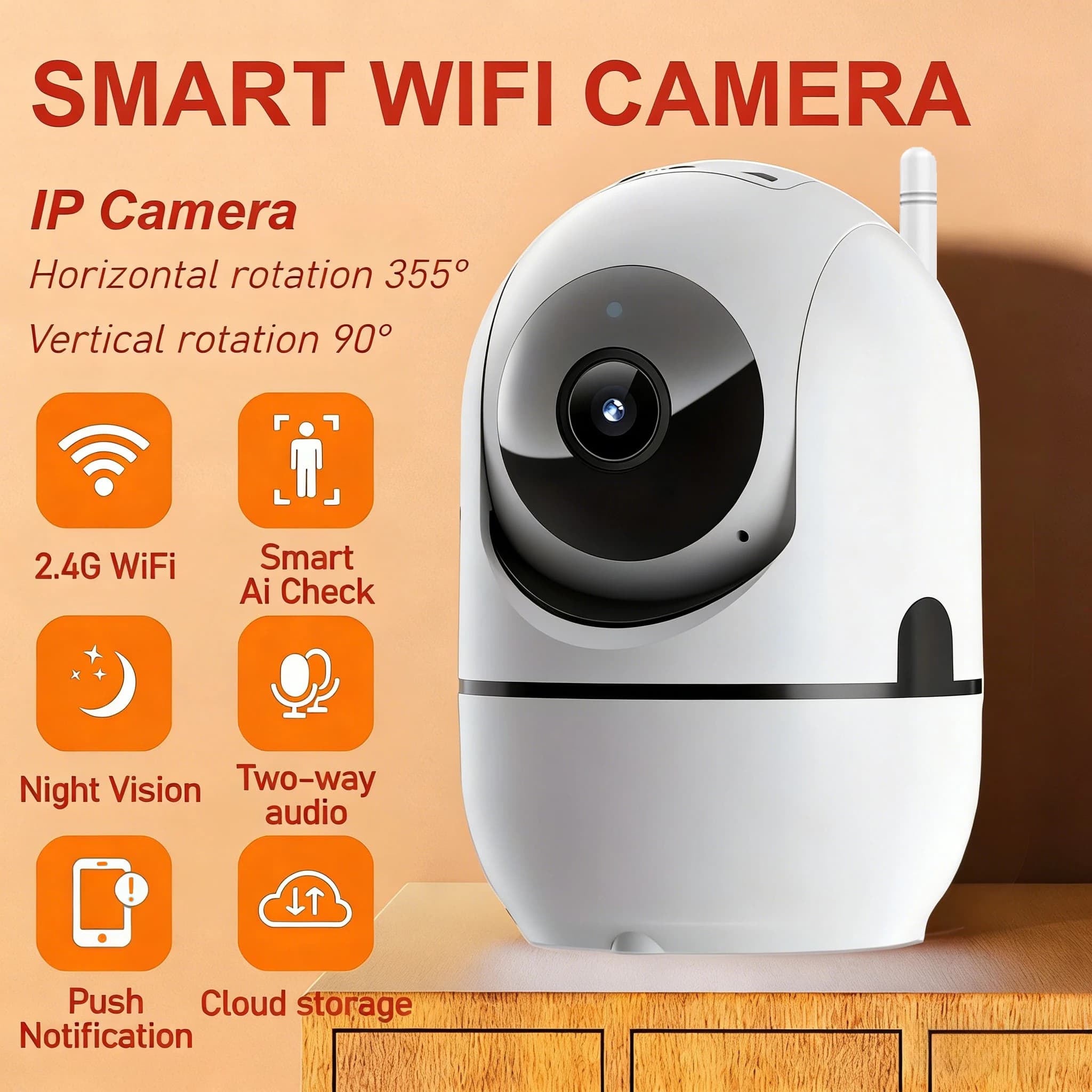 Telecamera IP WiFi 2.4Ghz per Casa Intelligente con Tracciamento Automatico, Visione Notturna Completa 1620P, Videocamera di Sicurezza Wireless CCTV per Bambini