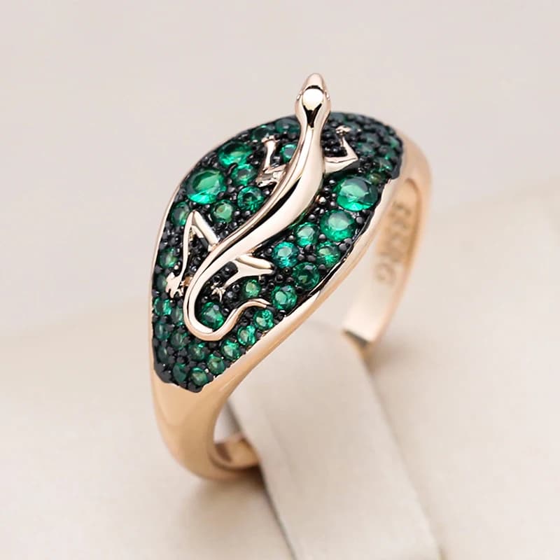 Kinel Hot Unico Verde Zircone Naturale Lucertola Anello Per Le Donne 585 Placcatura In Oro Rosa e Nero Animale Vintage Gioielli Punk Quotidiani