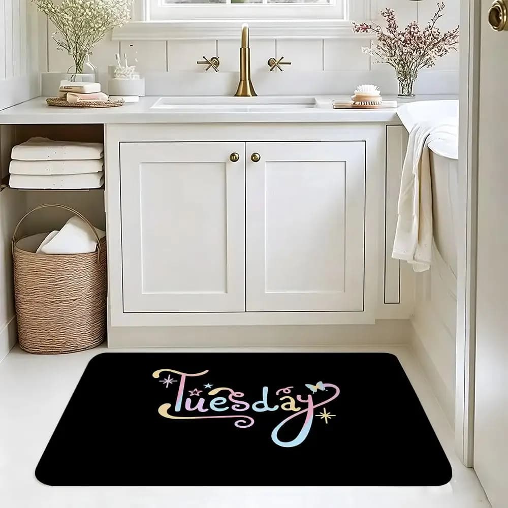 Simple Aesthetic Tuesday Text Floor Mat Absorbent Floor Mat Non-Slip Entrance Rug for Bathrooms Restrooms and Toilets