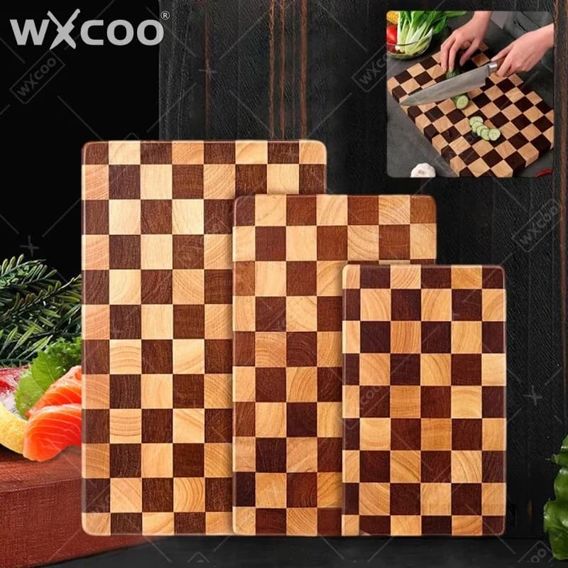 WXCOO Tagliere in Legno di Acacia Spesso Antiscivolo a Scacchiera per Tagliare Frutta e Verdura