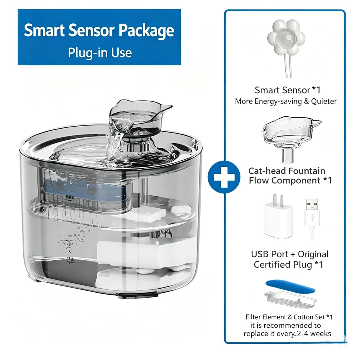 2L Smart Sensor Pet Water Fountain Auto Circulating Cat Water Dispenser Quiet USB Plug-in Filtered Drinking Bowl for Small Dogs