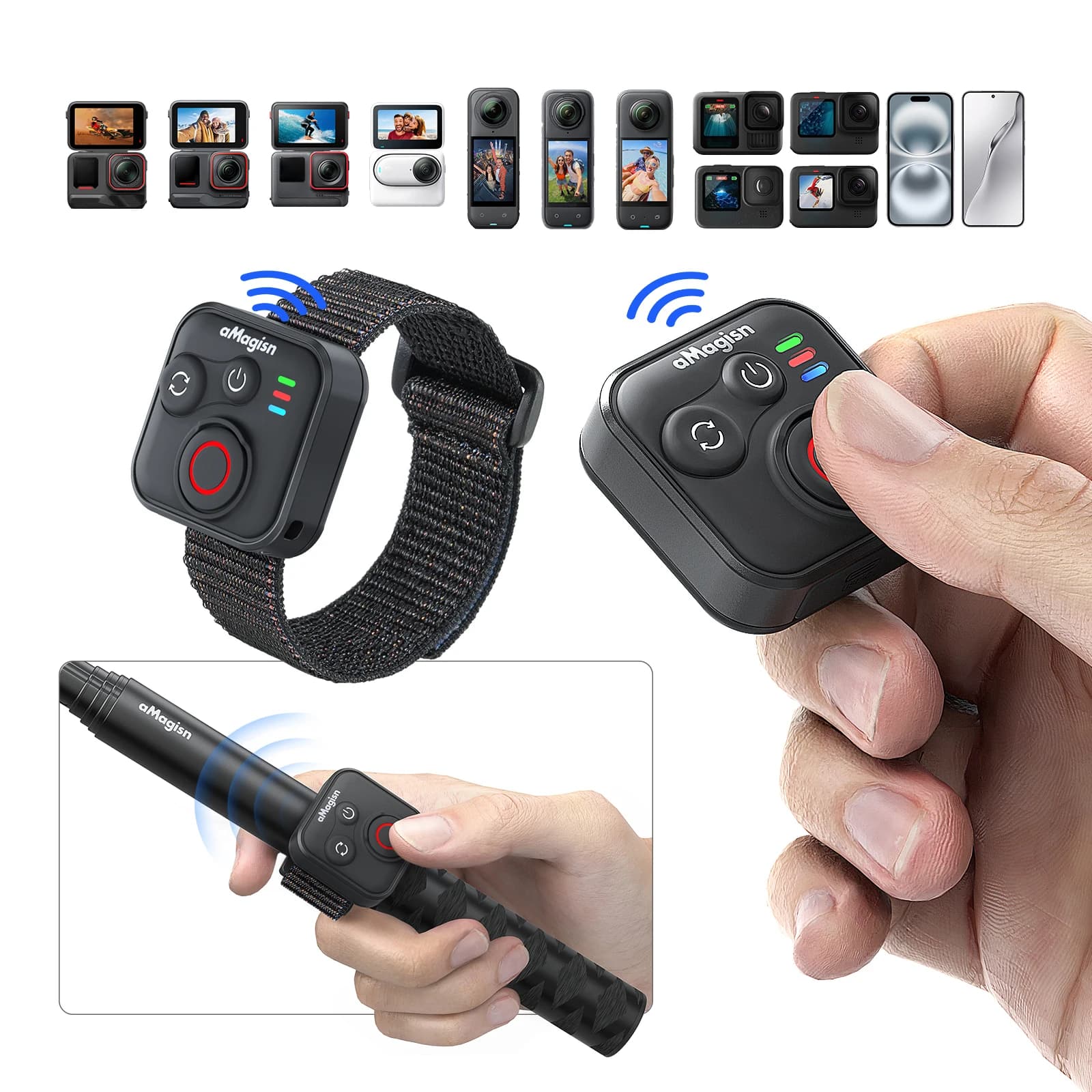 Telecomando Wireless Intelligente con Cinturino da Polso, Controllo Remoto BT per Fotocamere d'Azione Serie Insta 360