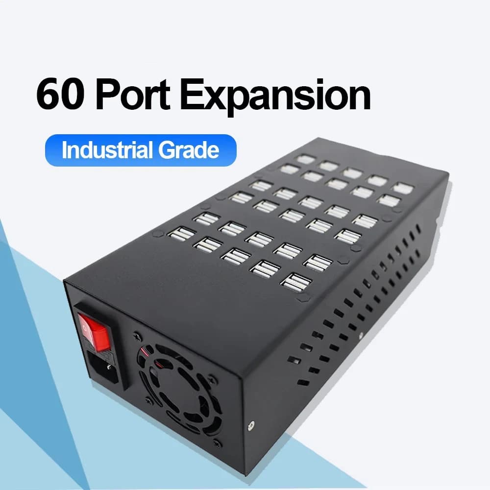 Hub USB Industriale a 60 Porte, Stazione di Ricarica Multipla con Splitter ad Alta Potenza da 400W, Docking Station per Riparazione PC, Laptop e Telefoni