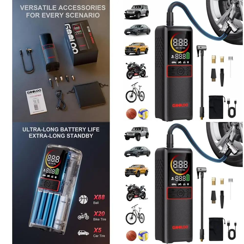 Compressore d'aria portatile 160PSI di GOOLOO GT160, pompa wireless da 7500 mAh per auto, biciclette e altro ancora