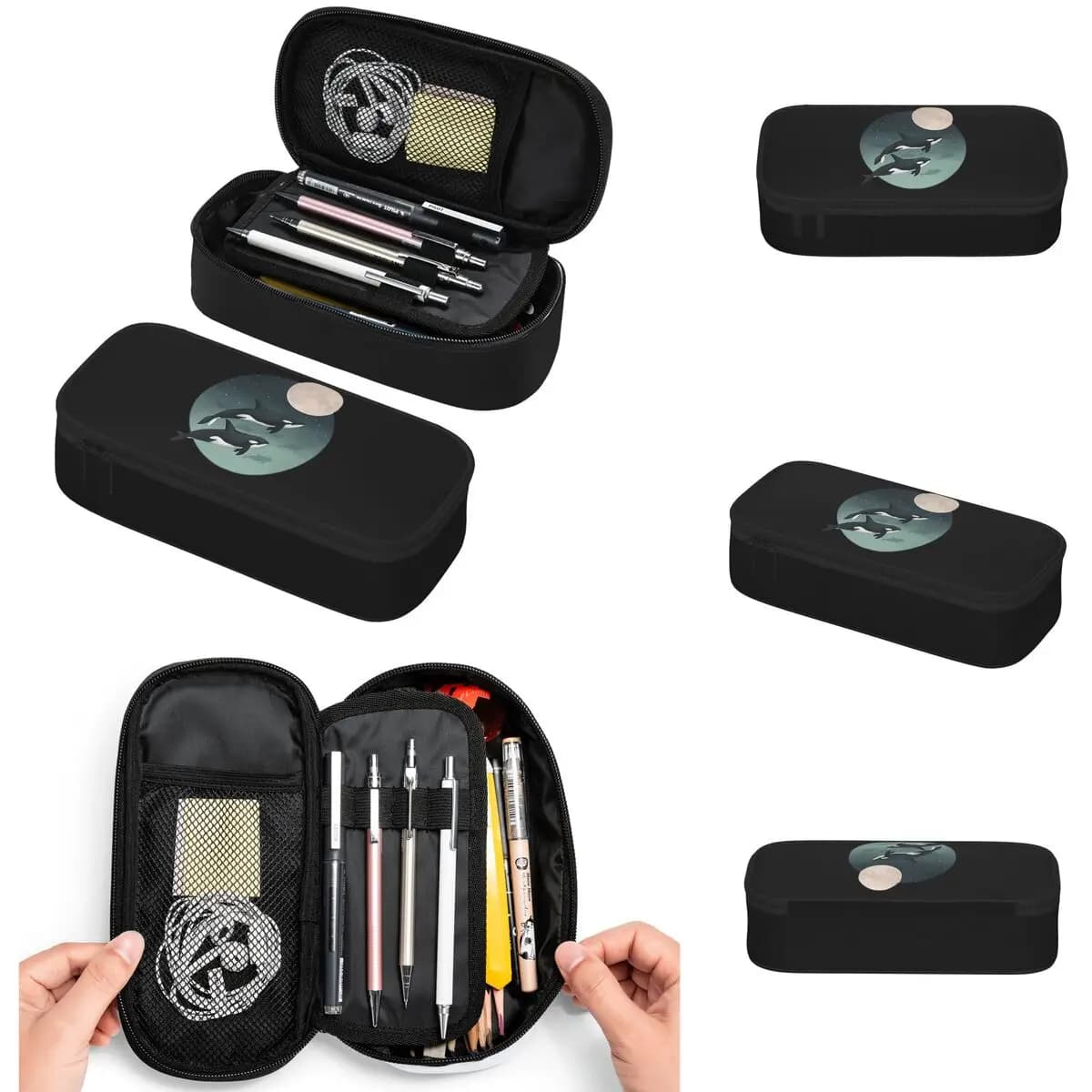 Orca Aquatic Sea Ocean Top Tees Killer Whale Pencil Cases for Students Pen Box Pencil Bag Large Storage Pencil Pouch Pen Holder