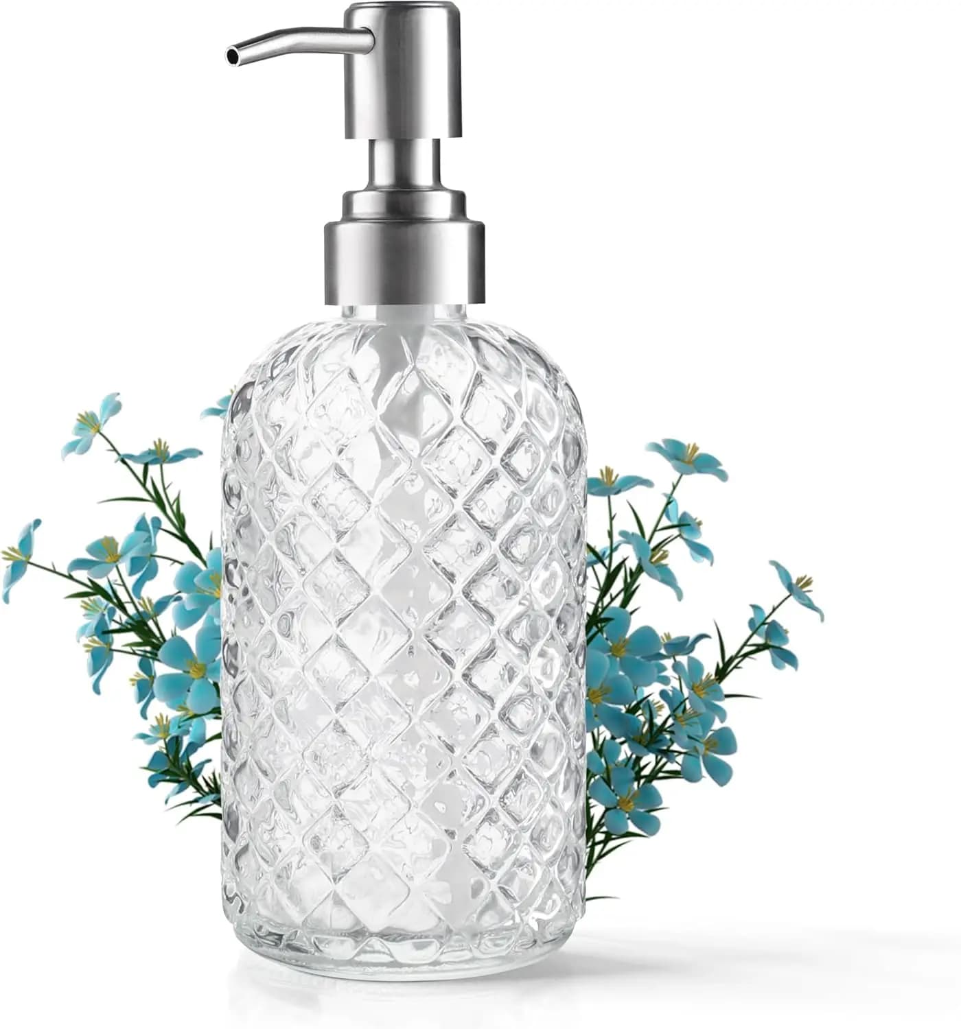 Dispenser di Sapone in Vetro Ricaricabile da 14 oz con Pompa in Acciaio Inossidabile Antiruggine per Sapone Mani, Bagnoschiuma, Lozione