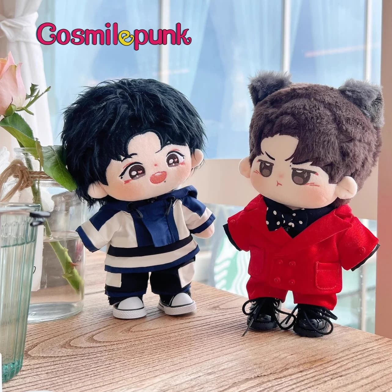 Anime Wang Yibo Xiao Zhan Red Suit blu bianco abbigliamento sportivo abbigliamento per 20cm peluche bambola giocattolo Costume Cosplay simpatico ventaglio regalo C GG