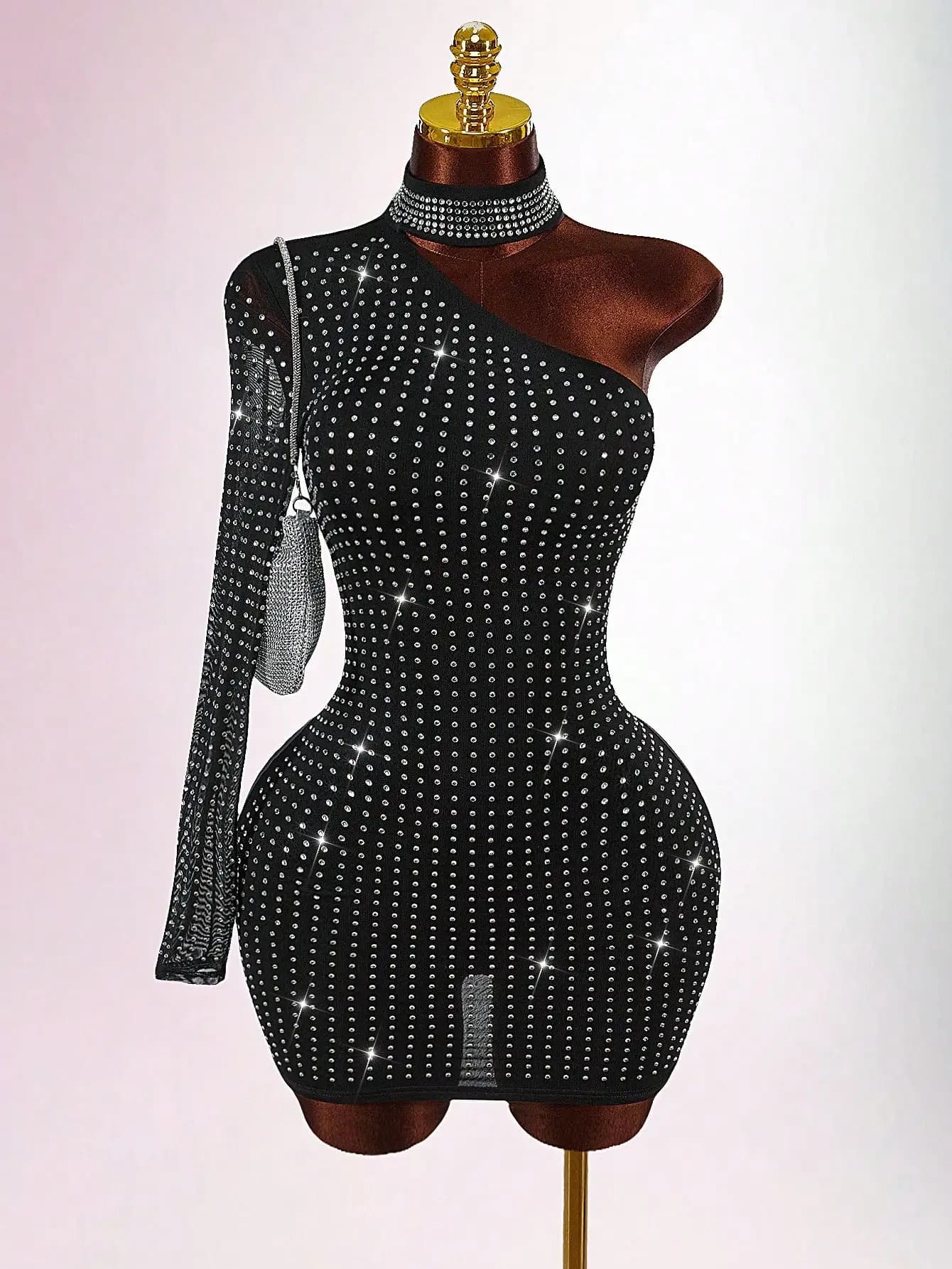 Mini abito aderente sexy con paillettes e schiena scoperta, elasticizzato, per feste e discoteche