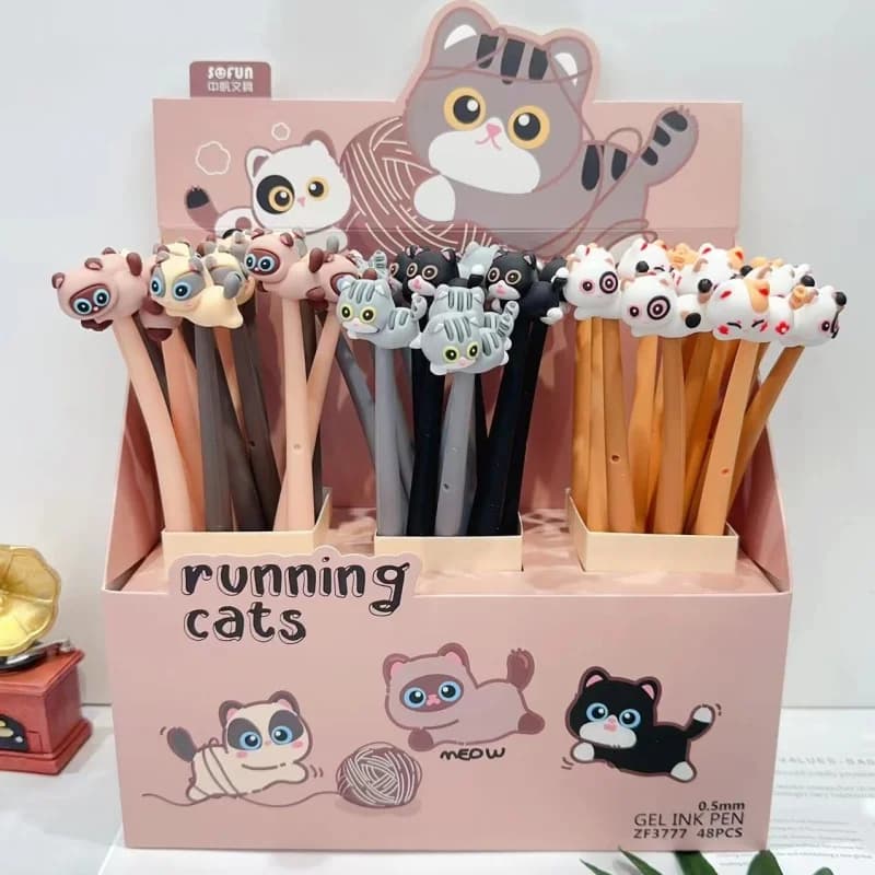 24/48 pezzi penna gel gatto kawaii carino 0,5 mm inchiostro nero penne neutre regalo promozionale materiale scolastico per ufficio