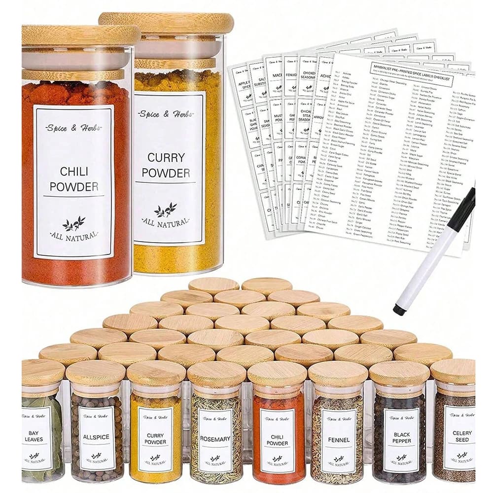 Set di 192 Etichette per Alimenti da Cucina, Adesivi per Barattoli in Vetro, Etichette per Bottiglie di Spezie, Adesivi Bianchi per Classificazione