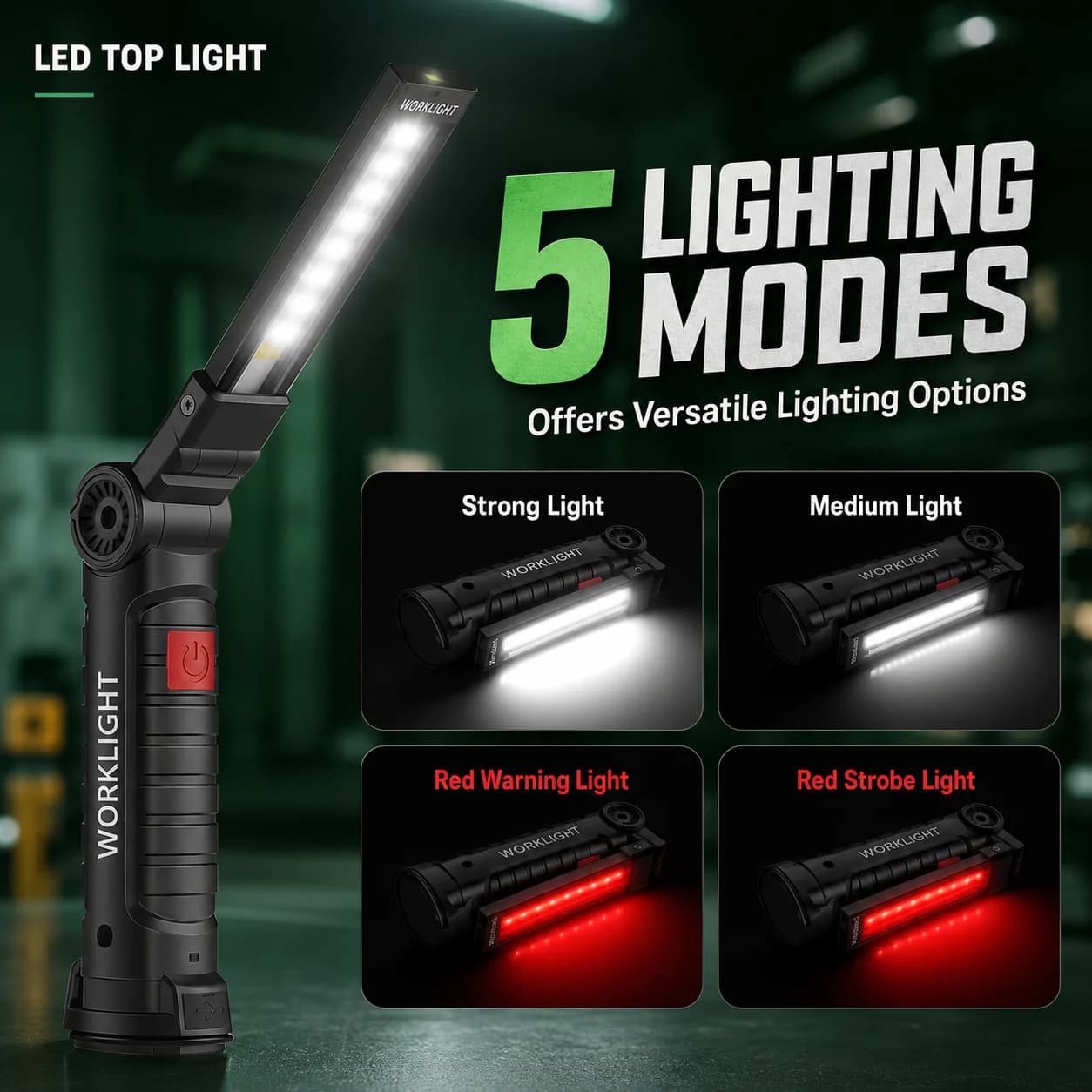 LED Work Lamp COB Inspection Lamp with USB Rechargeable LED Flashlight Dimmable with Magnetic Hook Power Bank 18650 Battery Flashlight