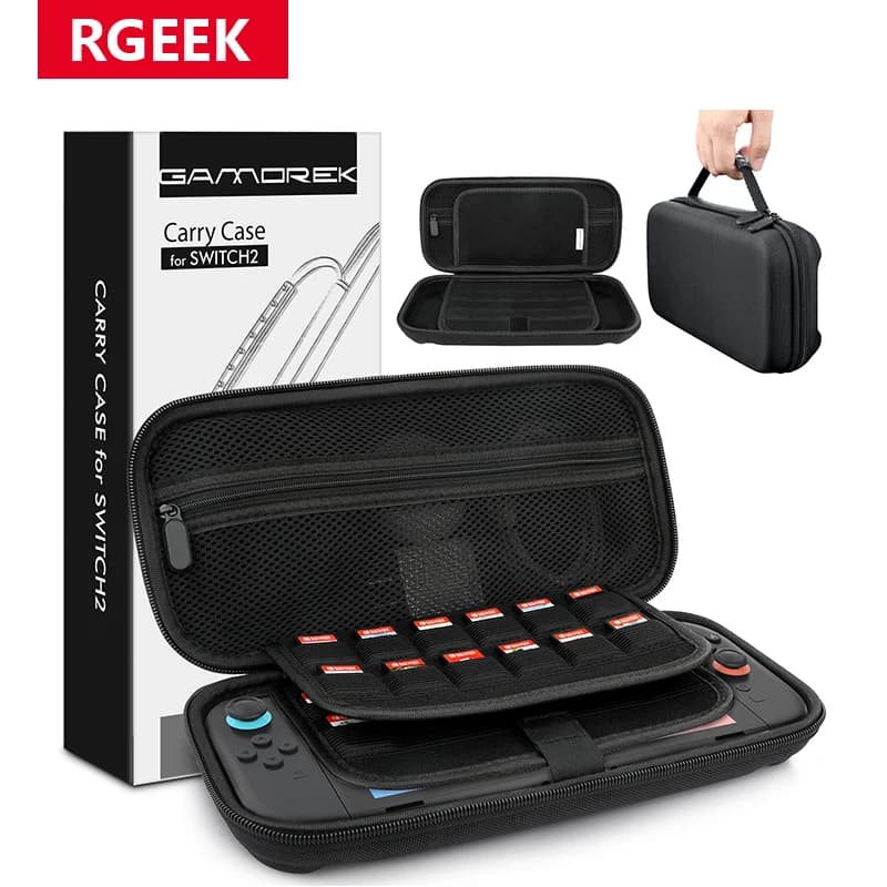 RGEEK Custodia protettiva portatile rigida in nylon resistente EVA Custodia da trasporto per NS Switch 2 Accessori per giochi Custodia da viaggio