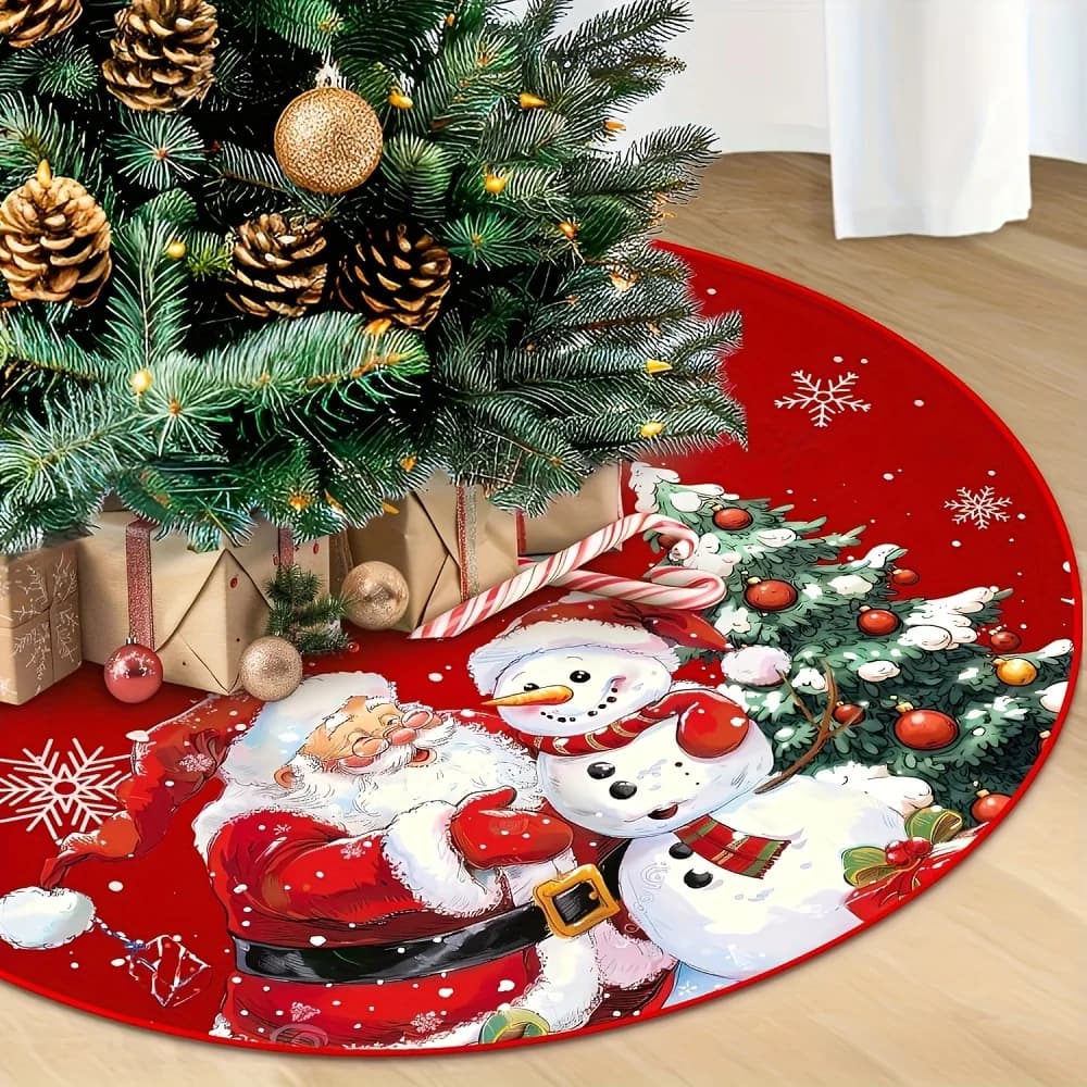 VIKAMA Tema natalizio rosso Gonna albero di Natale Fiocco di neve Stampa Babbo Natale Gonna albero di Natale Cuscino Decorazione natalizia
