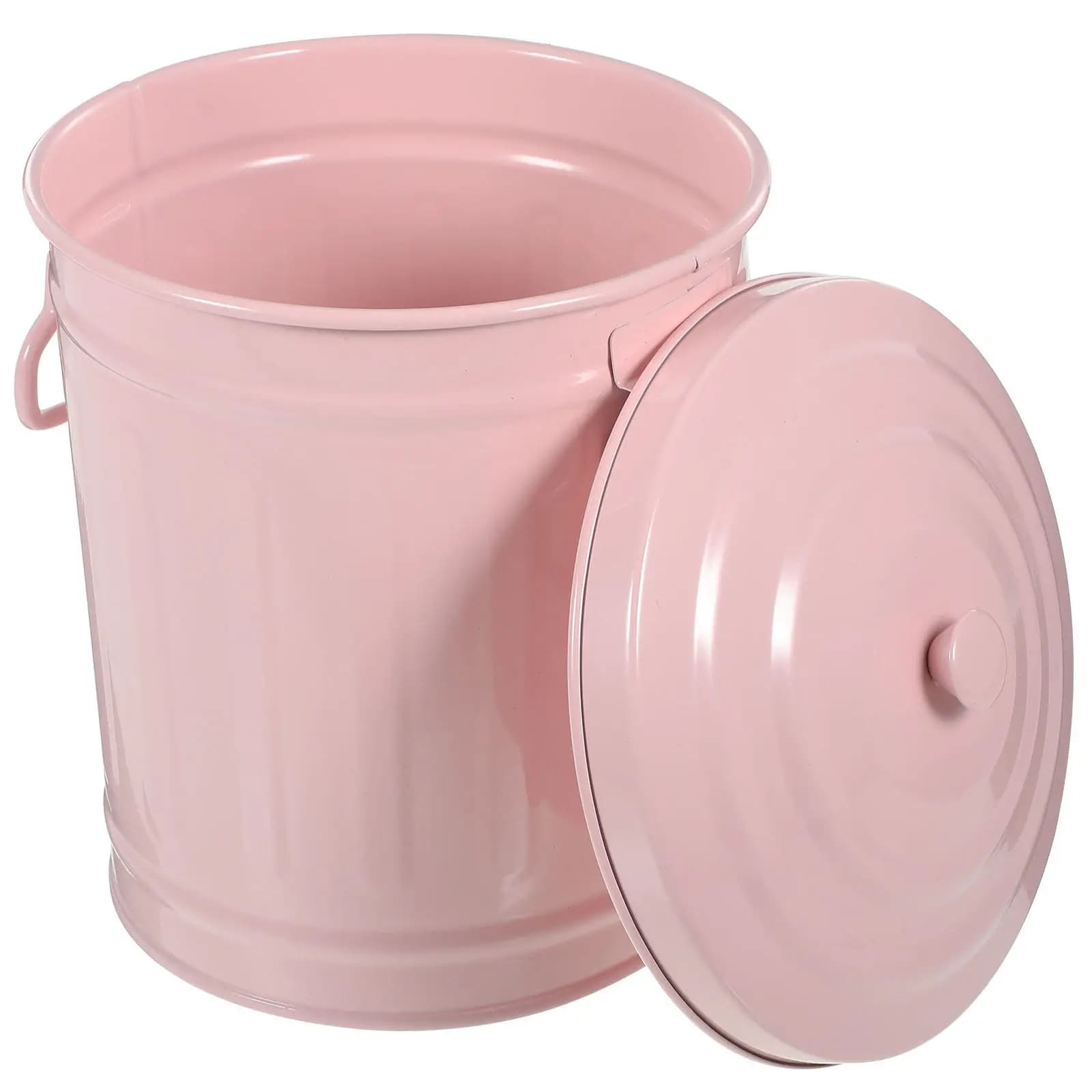 1pc Desk Trash Can Iron Large Capacity Odor-Proof Lid Modern Minimalist Waste Basket For Office Home Dorm Desktop Organizer Pen