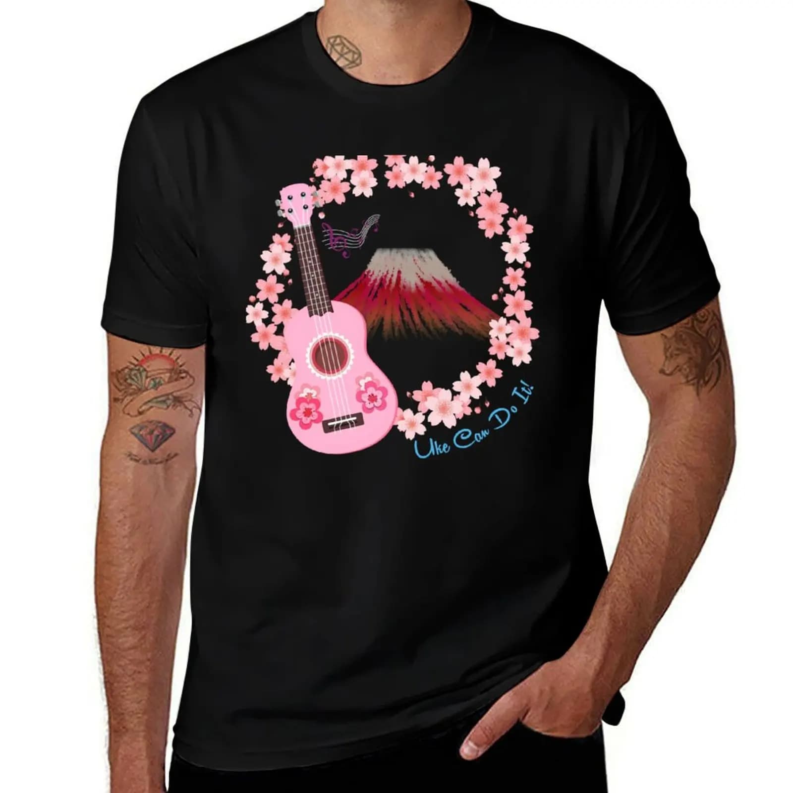 UKE CAN DO IT - Sakura Ukulele In Spring - Series 02 Sticker T-Shirt Daily Casual Short Sleeve Tee Shirt T-Shirt