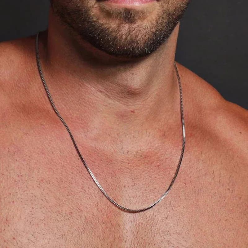 Collana a catena da uomo con scatola sottile, collari a maglie a catena in acciaio inossidabile da 1/2 mm, gioielli maschili, da 18 a 24 pollici