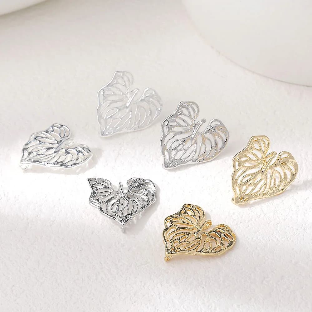 4 pezzi delicati ciondoli a foglia scavata orecchini a bottone creazione di gioielli orecchini a goccia accessori fai da te in ottone placcato oro 14k 20mm