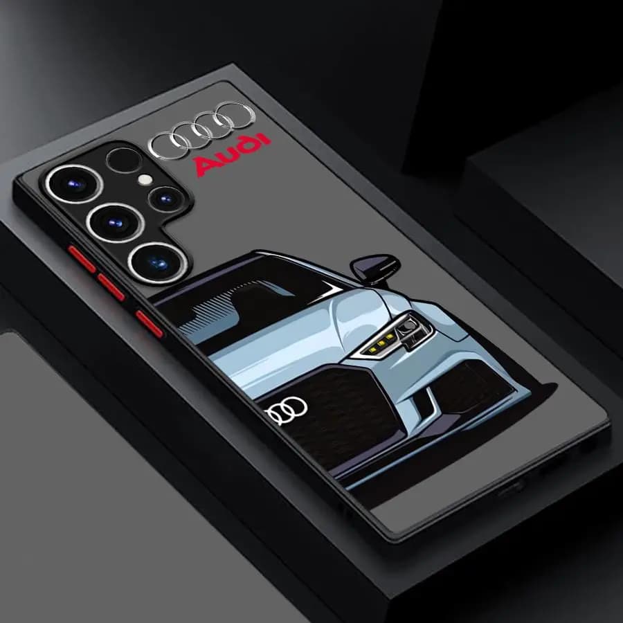 Black Edge Shell Phone Case for Samsung Galaxy S9 Plus S21 5G S22 Plus S10+ S24 Ultra S20 FE S25 Ultra S23 S21 A-Audi Sports Car