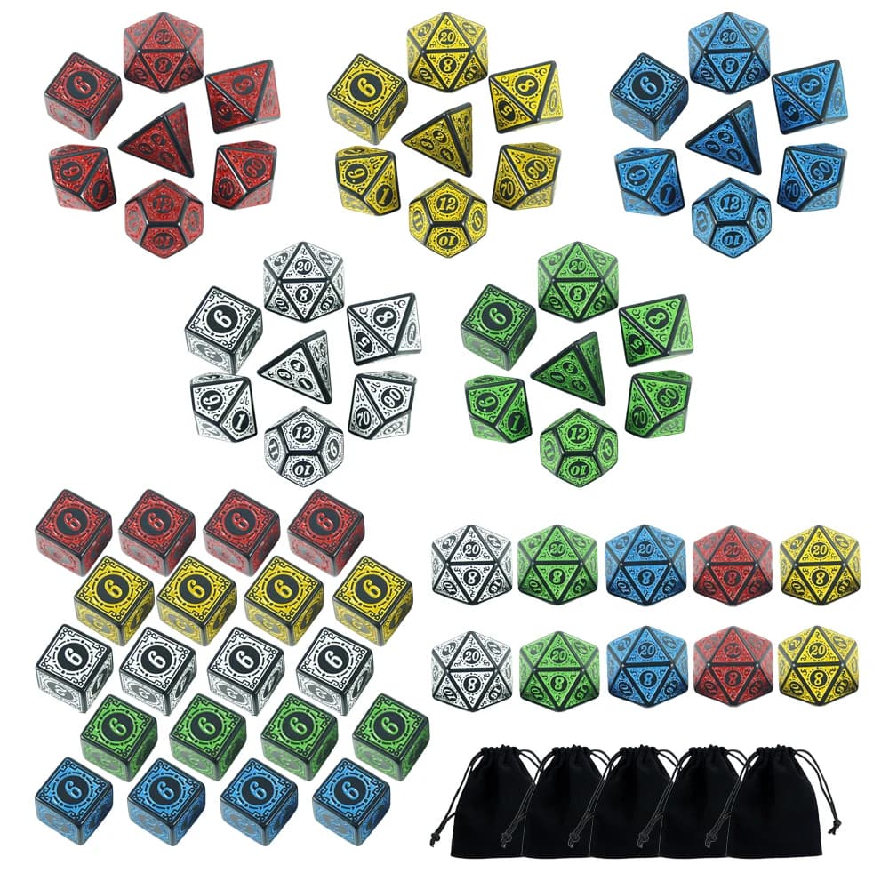 65pcs Polyhedral Dice Retro Texture Pattern Board Game Dice for DND Tabletop Game Role Playing Game