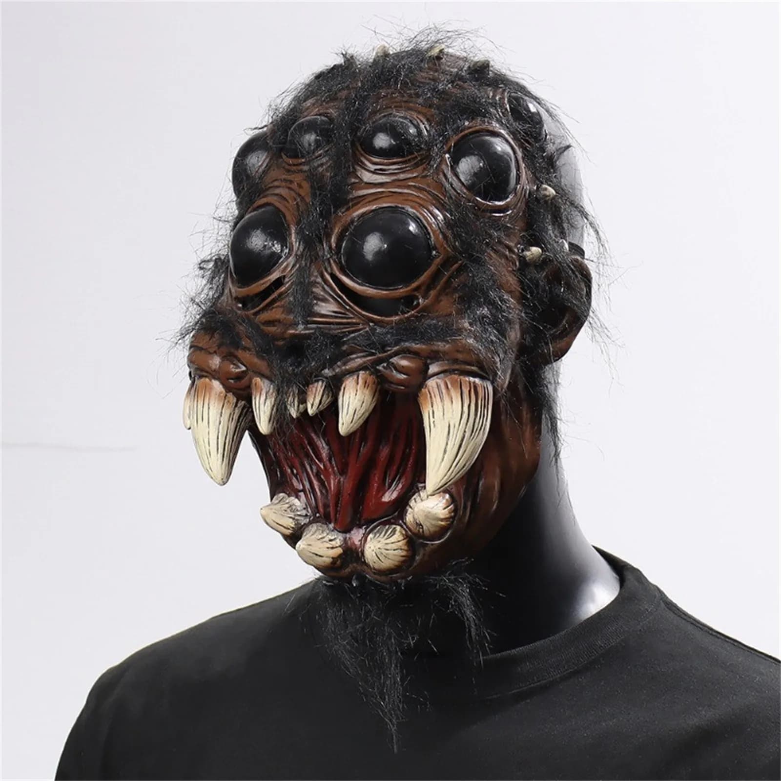 Maschera da Ragno Spaventosa per Cosplay, Horror, Animali, Ragno con Grandi Occhi, Denti e Bocca Aperta, Mezza Maschera in Lattice, Accessorio per Costume di Halloween