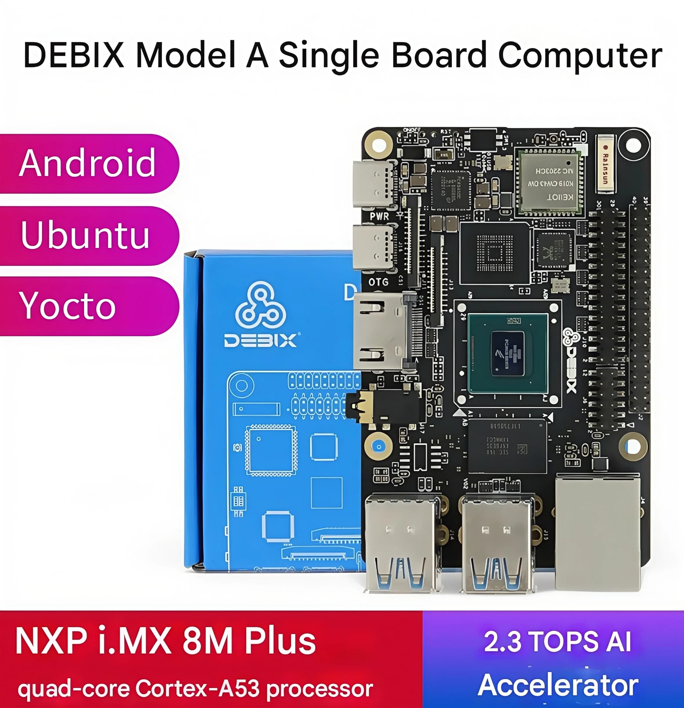 DEBIX Model A quad-core development card for single card computer compatible with Raspberry Pi