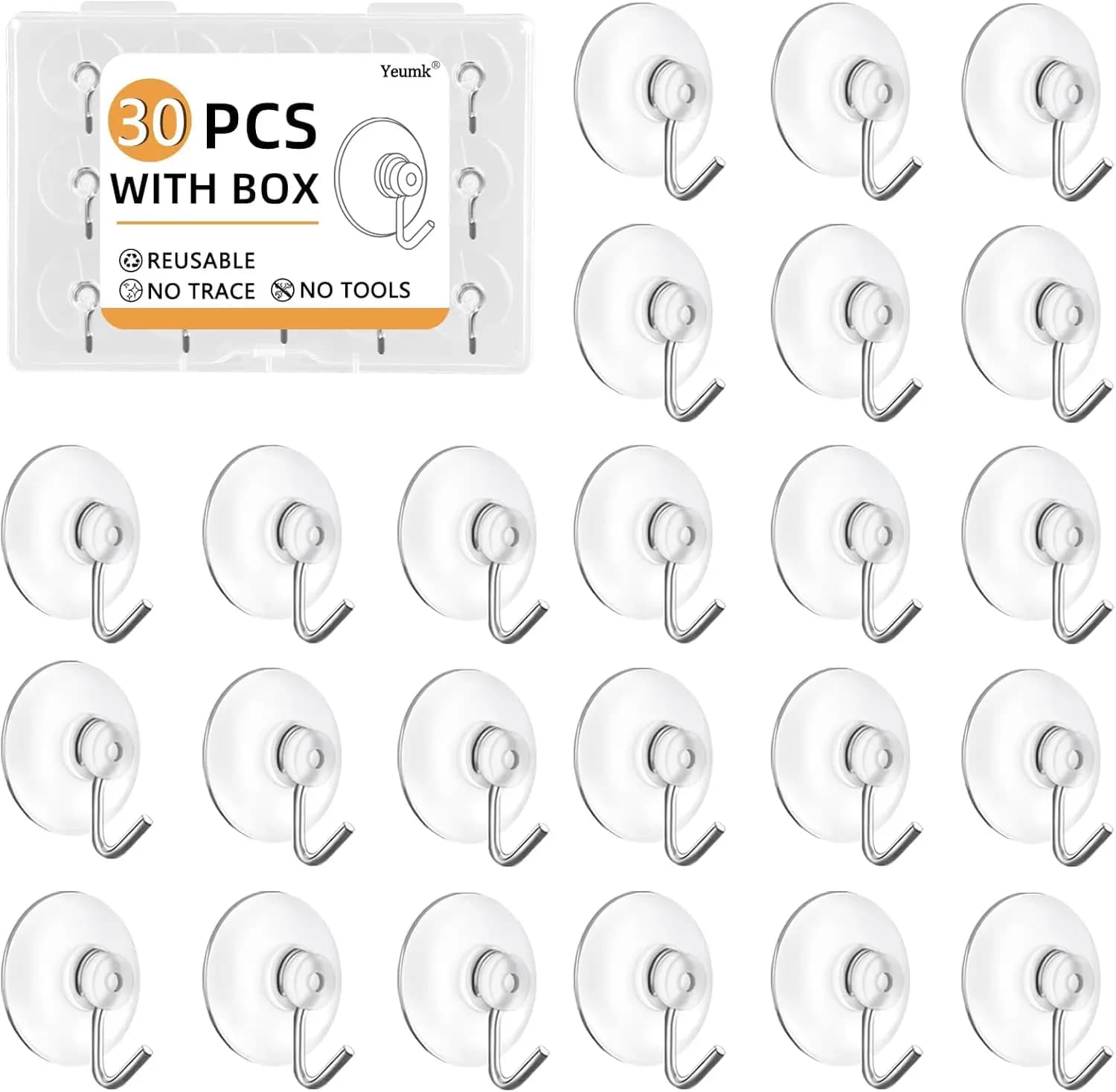 30 Pack Mini Suction Cup Hooks 0.8Inch Clear Reusable Hooks for Glass Windows Mirrors Tiles Shower Kitchen Bathroom