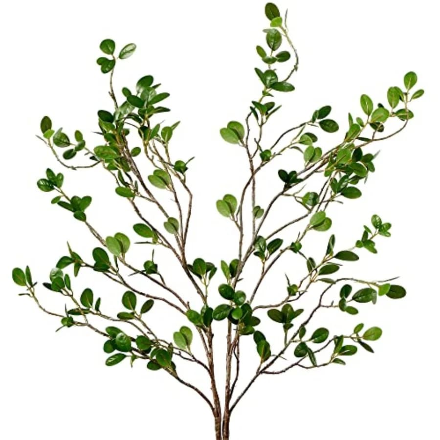 43'' Artificial Ficus Branches Faux Leaf Spray Green Eucalyptus Branches Artificial Greenery Stems Fake Ficus Twig Plants for H