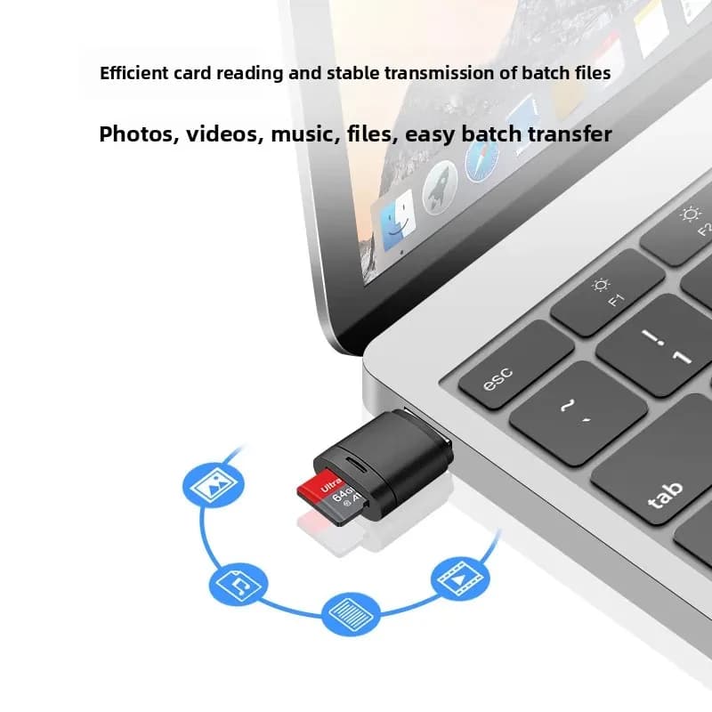 Lettore di schede per auto mini USB2.0 ultra-compatto da trasportare, facile da leggere, per schede di memoria TF