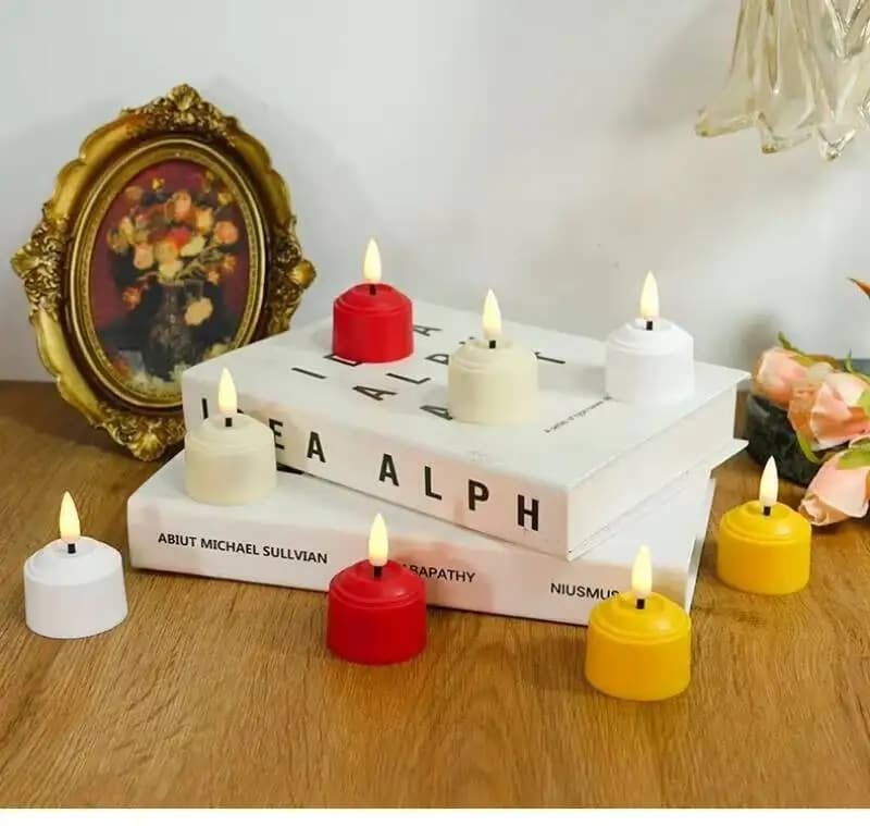 Lampada da tè a LED con stoppino 3D, telecomando ricaricabile con timer, candele senza fiamma bianche calde tremolanti con stazione di ricarica e cavo USB