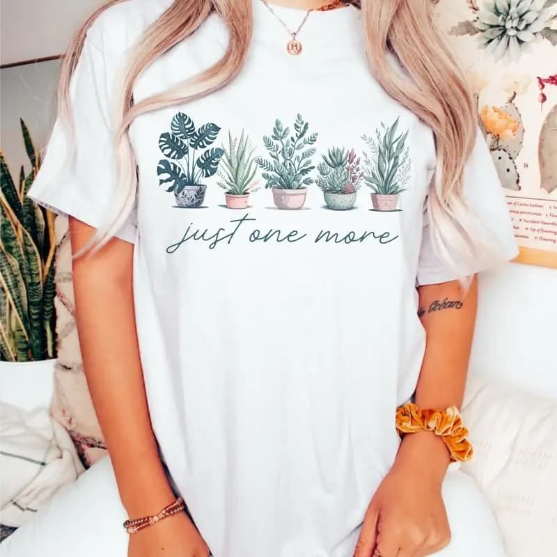 Just One More PlanT T-shirt for the funny and cute lover Lady Best Mom Home Plants in Pastel Vase