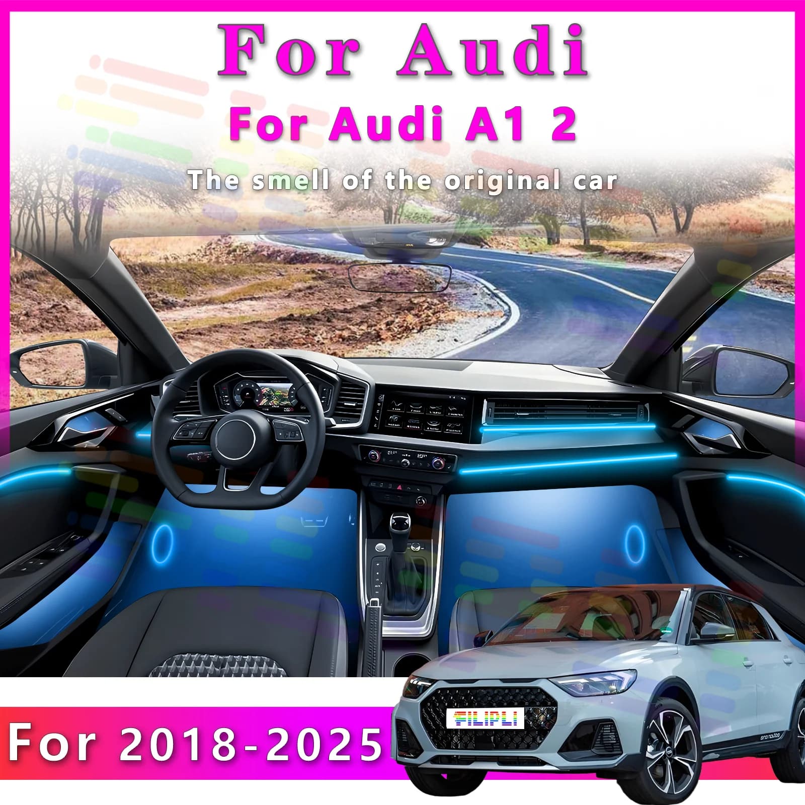 For Audi A1 18-25Y Lifts every trip with hidden LED light strips for interior cars that offer 64 color palette APP RGB