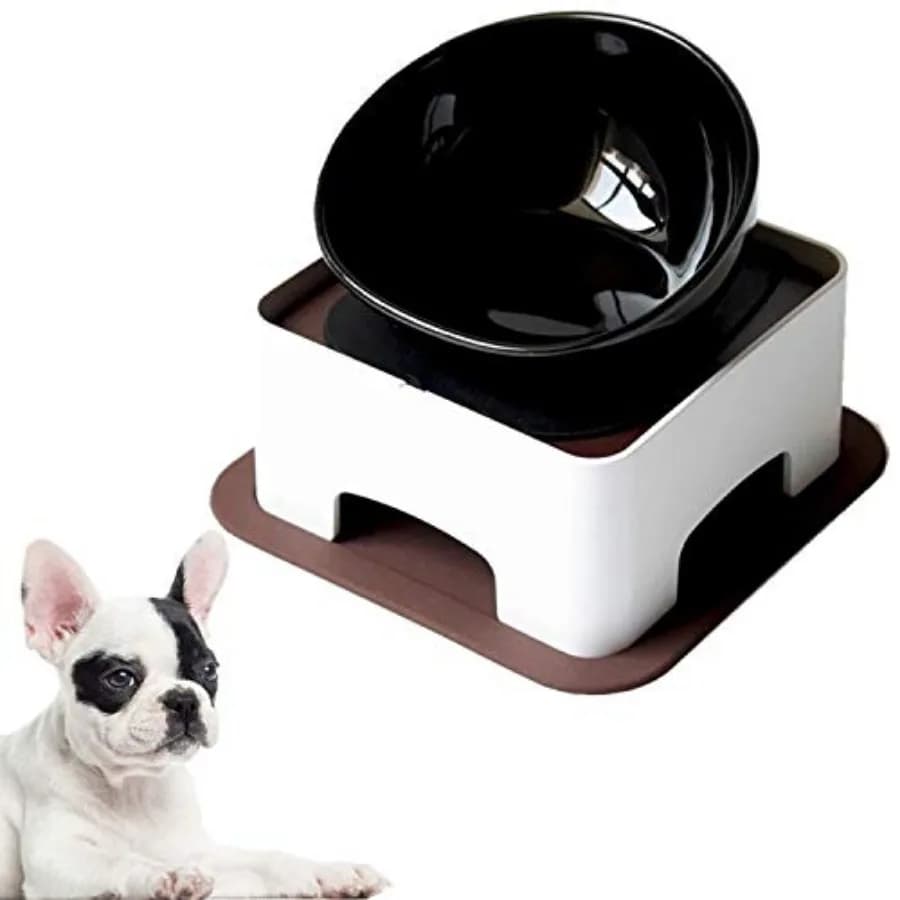 Ciotola per Cani in Ceramica Bulldog Bowl - Ciotola per Cani e Gatti con Bocca Larga, Ciotola Inclinata Sterile per Animali Domestici con Tappetino Antiscivolo in Gomma M