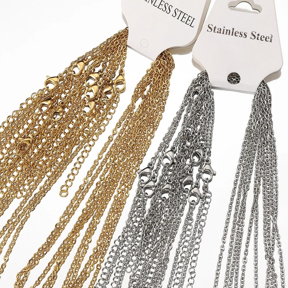 10 pezzi 5 pezzi catena in acciaio inossidabile catena a forma di O con fermagli a moschettone catene per collane per creazione di gioielli pendenti con ciondoli fai da te
