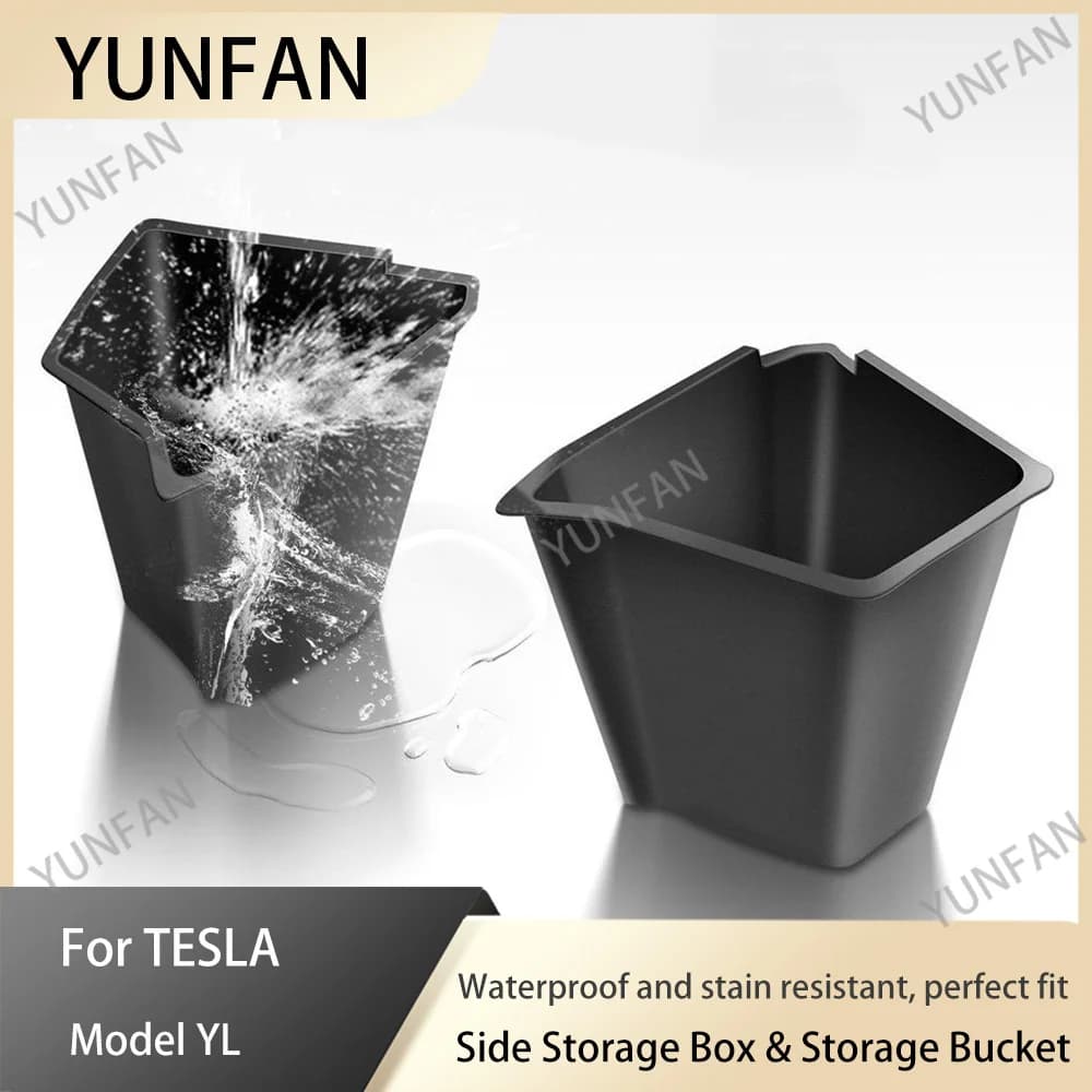 2026 For Tesla Model YL Rear Trunk Side Storage Waterproof TPE Bin with Flocking Mat & Partition Board Anti‑Slip Car Accessories