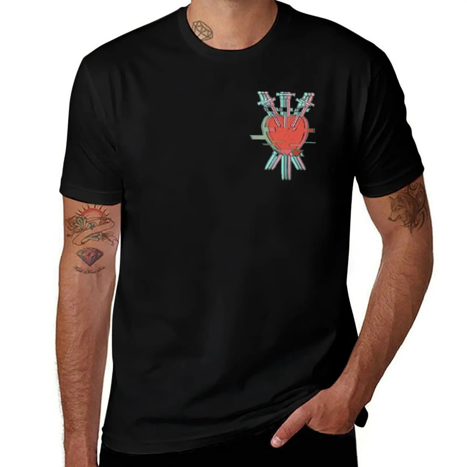 Tarot Card Glitch - Three of Swords Heartbreak T-Shirt High Elasticity Sports Tee Shirt