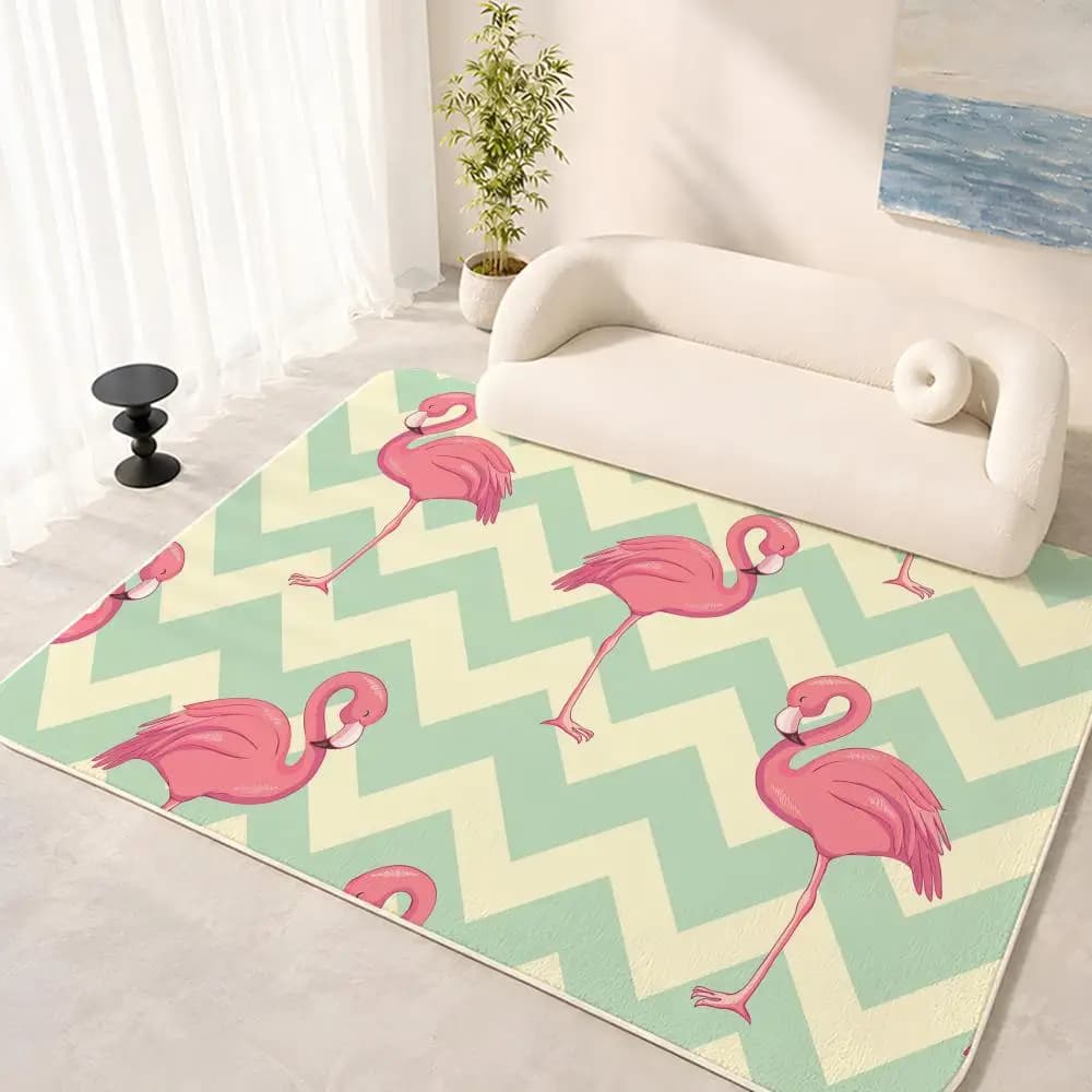 Floor Mat Cabana Stripe Flamingo, soft flannel mat for living room