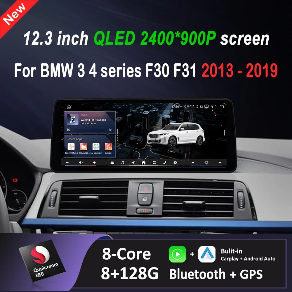 Carplay Wireless per BMW Serie 3 4 F30 F31 F32 F33 F34 F36 2013 - 2019, Autoradio Android 15 con Schermo QLED e Lettore Multimediale Video