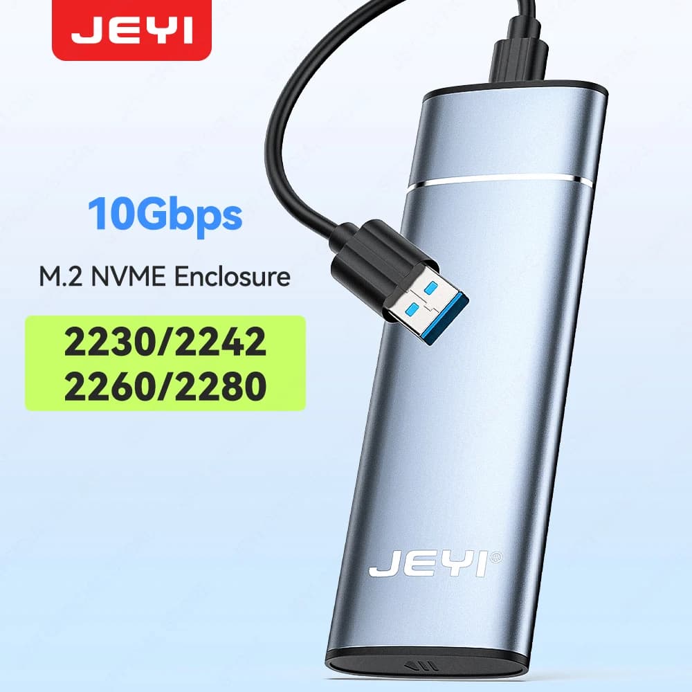 JEYI Adattatore per custodia SSD NVME M.2 in alluminio, USB 3.2 Gen 2 (10 Gbps) a NVME M-Key/(B+M) Custodia esterna SSD con trim UASP