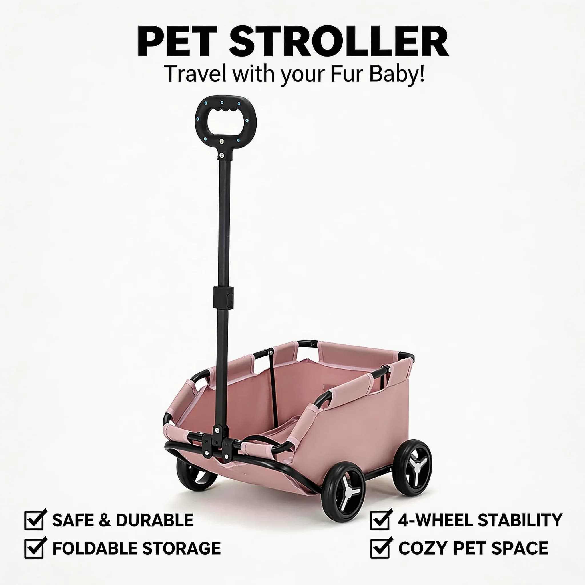 Carrello Pieghevole da Viaggio per Animali Domestici a 4 Ruote, Trasportino per Gatti Leggero, Trolley per Viaggi, Shopping, Passeggiate, con Ruote Ammortizzanti