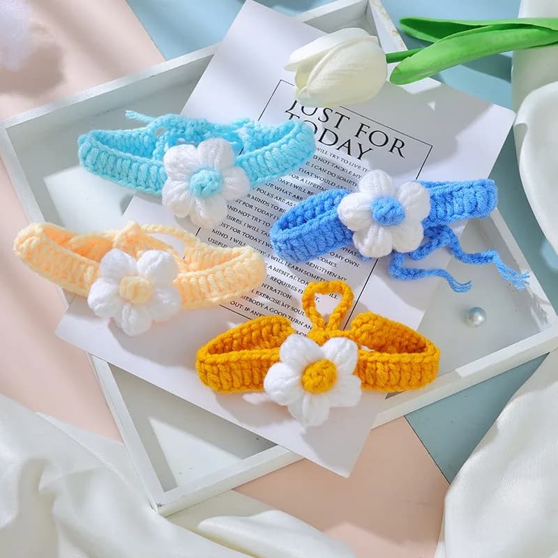 Collare per animali domestici con fiore, collare intrecciato per gatti, fiore gonfio, regolabile, grazioso collare per cani, decorazione a sciarpa per il collo