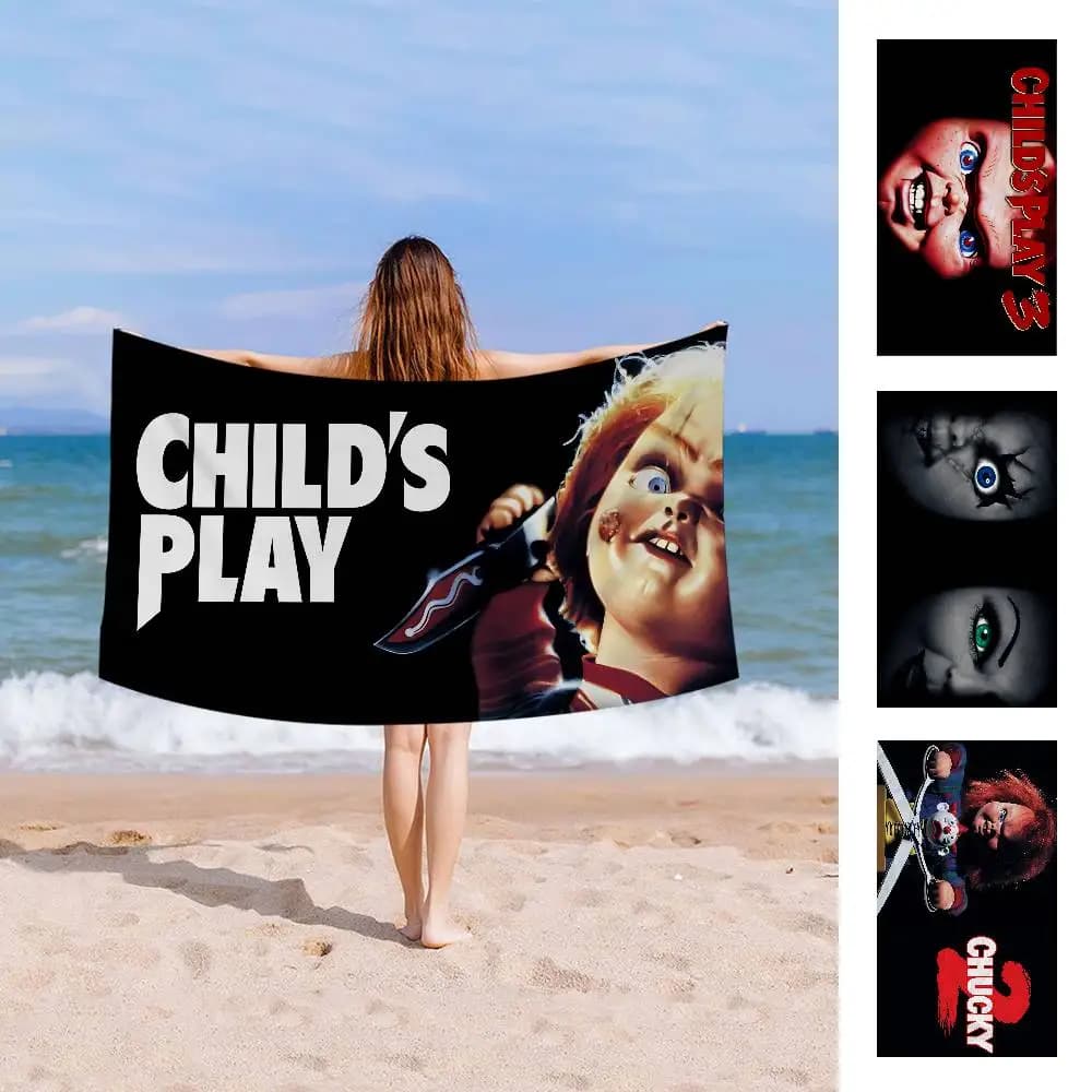 Classic Horror Movie C-Child P-Play Anime Beach Swimming Towel Soft Absorbent Washcloth Children's Gifts for Kids Travel Camping