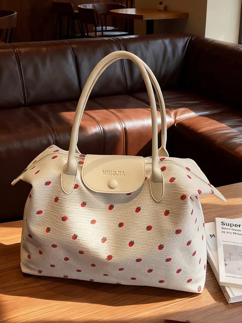 Borsa Sportiva Multifunzionale Leggera con Motivo Floreale a Fragola, Borsa a Tracolla Singola per Viaggi Brevi, Yoga, Fitness e Shopping