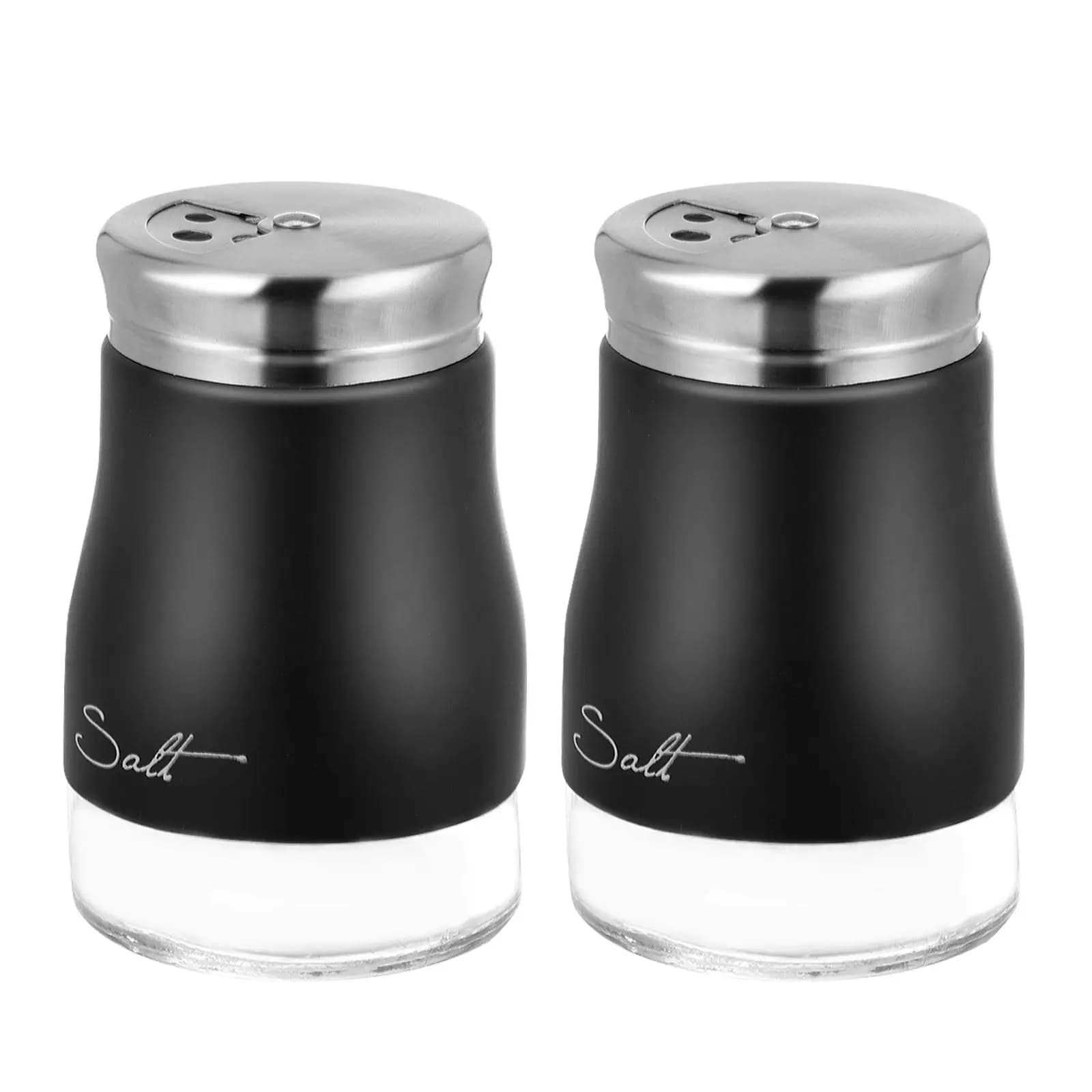 2Pcs Clear Glass Seasoning Bottle Set Stainless Steel Lid Even Pour Mesh Design Salt Pepper Shaker Spice Jar Sugar Chocolate