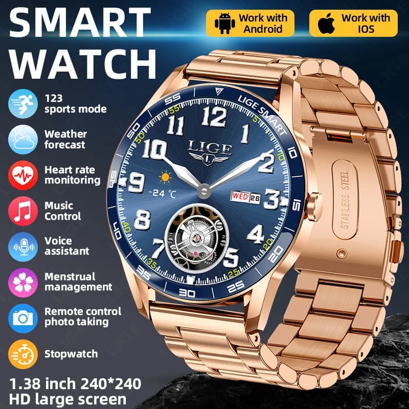 LIGE Smart Watch Full Touch Screen Uomo Donna IP68 Impermeabile Chiamata Bluetooth Orologi Sport Fitness Health Monitor Uomo Smartwatch
