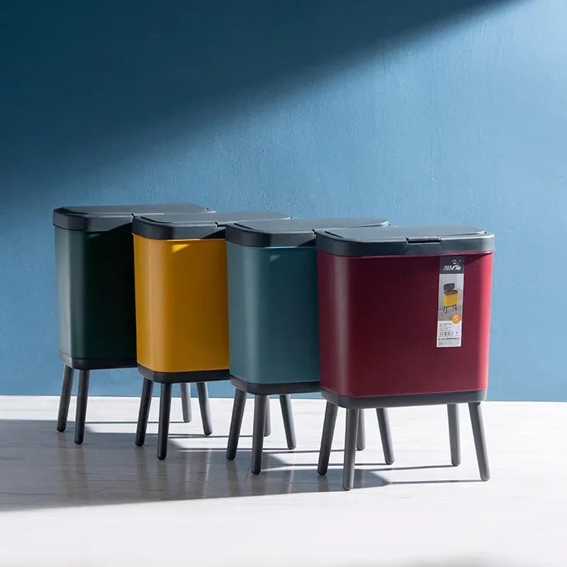 15L Creative Trash Can - High-Foot with Lid, Large-Capacity Press-Type for Kitchen & Office