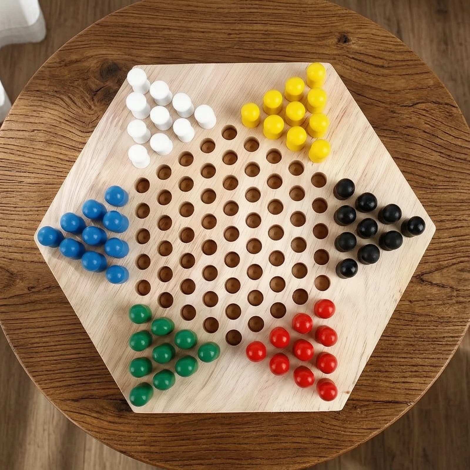 Wooden Chinese Checkers Board Hexagonal Chinese Checkers Tabletop Game Colorful Toy Classic for Children, Classroom, Travel