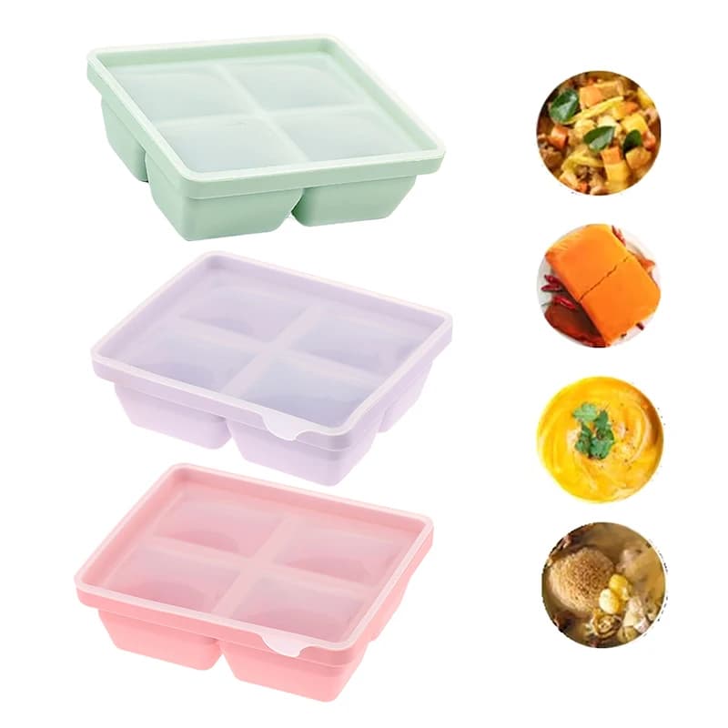 Stampi in silicone per congelatore con coperchi, contenitori facili da usare per la preparazione dei pasti, vassoi in silicone per congelatore con coperchio per alimenti, zuppe, dessert, gadget da cucina