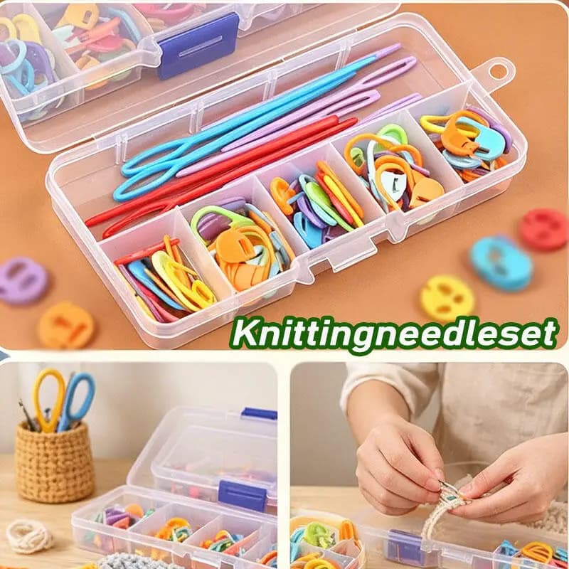 10/5/2/1 box Sewing knitting kit Large-eye blunt yarn needle & plastic knitting needle & crochet lock stitch marker tool