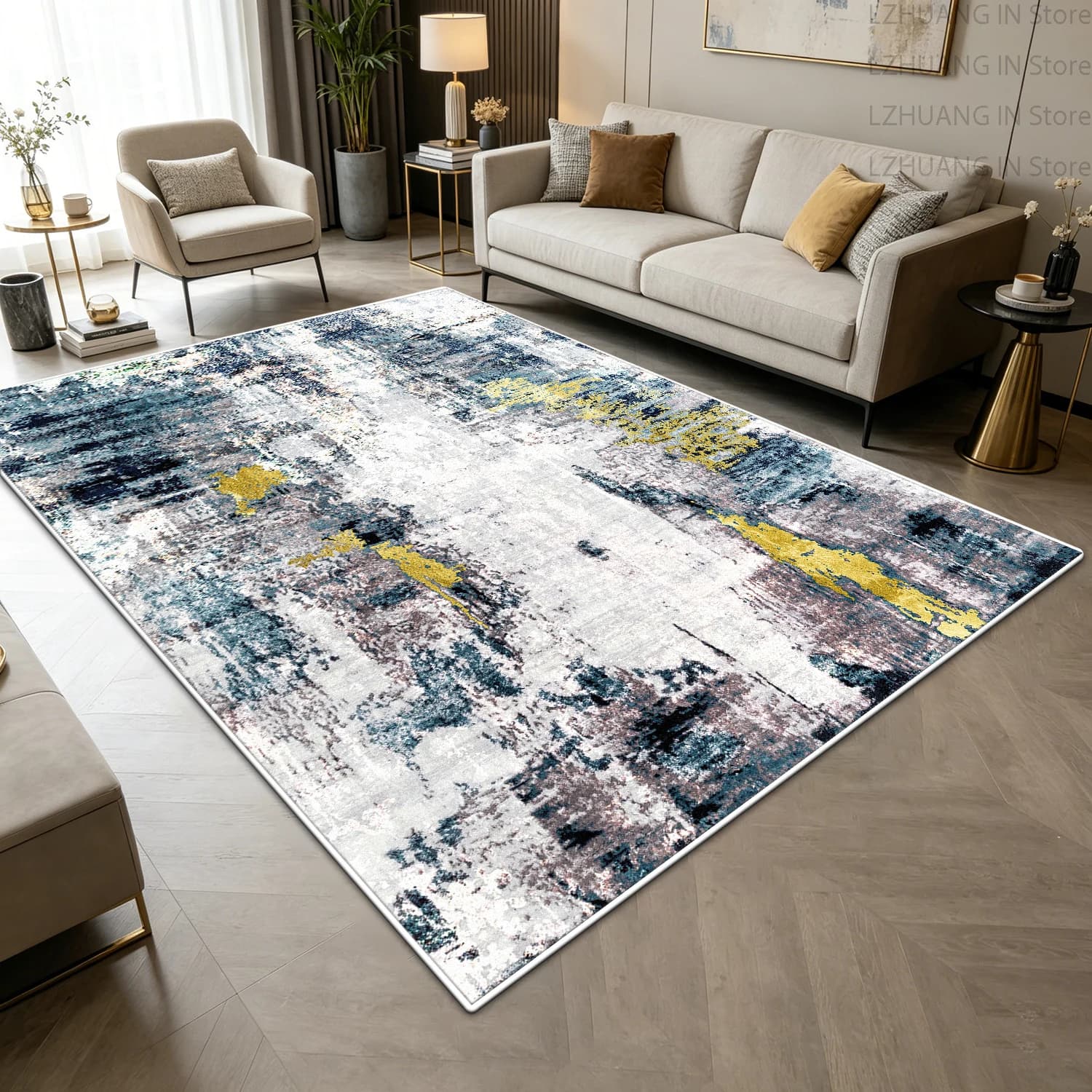 Modern Light Luxury Abstract Style Living Room Carpet Soft Plush Coffee Tables Rug Washable Non-slip Decoration Home Bedroom Mat